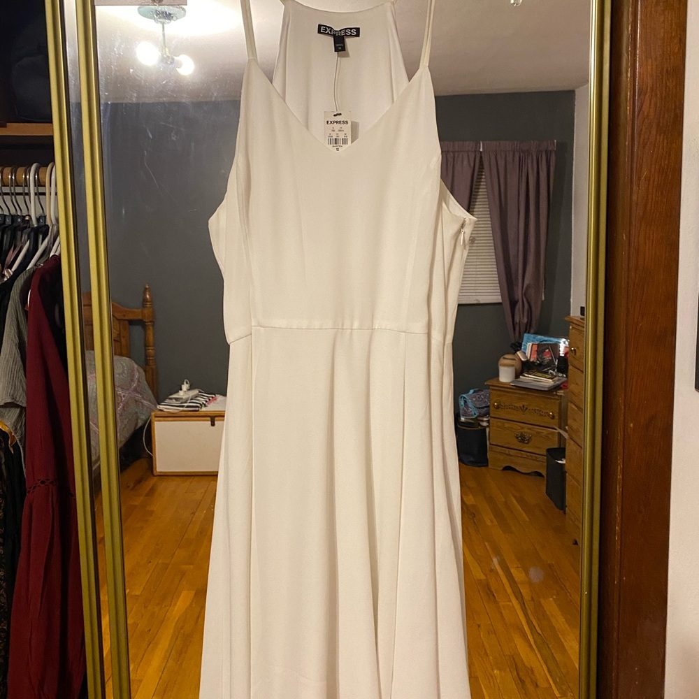 White halter neck dress